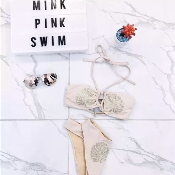 MINKPINK Bikini Two Piece Nude Palm Tree Swimsuit - Picture 1 of 4